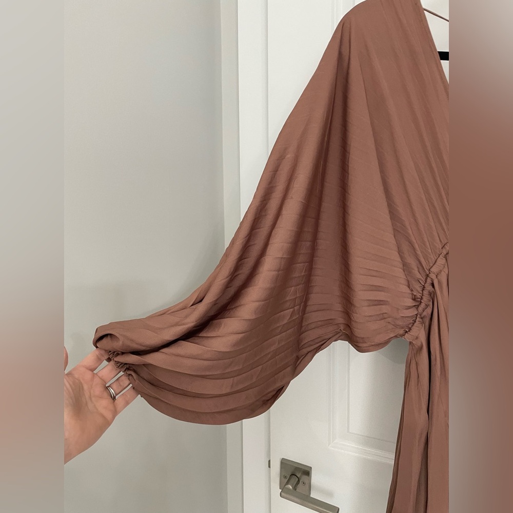 Free People Arzel Mini Dress Long Sleeve Cinnamon Size Small Pleated Boho.    11 - Picture 14 of 16